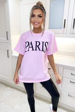 Pink Paris Printed Oversized Tee