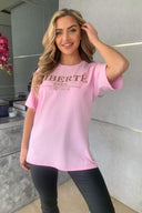 Pink Liberte Printed Oversized T-Shirt