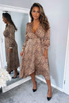Red Animal Print Tie Side Wrap Over Midi Dress