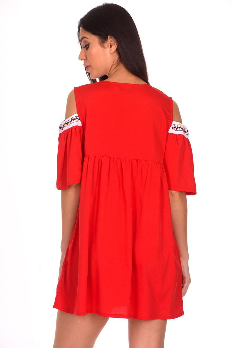 Red Aztec Cold Shoulder Dress