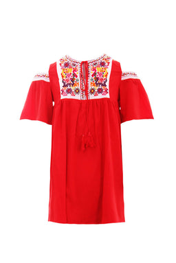 Red Aztec Cold Shoulder Dress