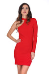 Red One Sleeve Choker Bodycon Dress