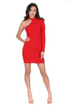 Red One Sleeve Choker Bodycon Dress