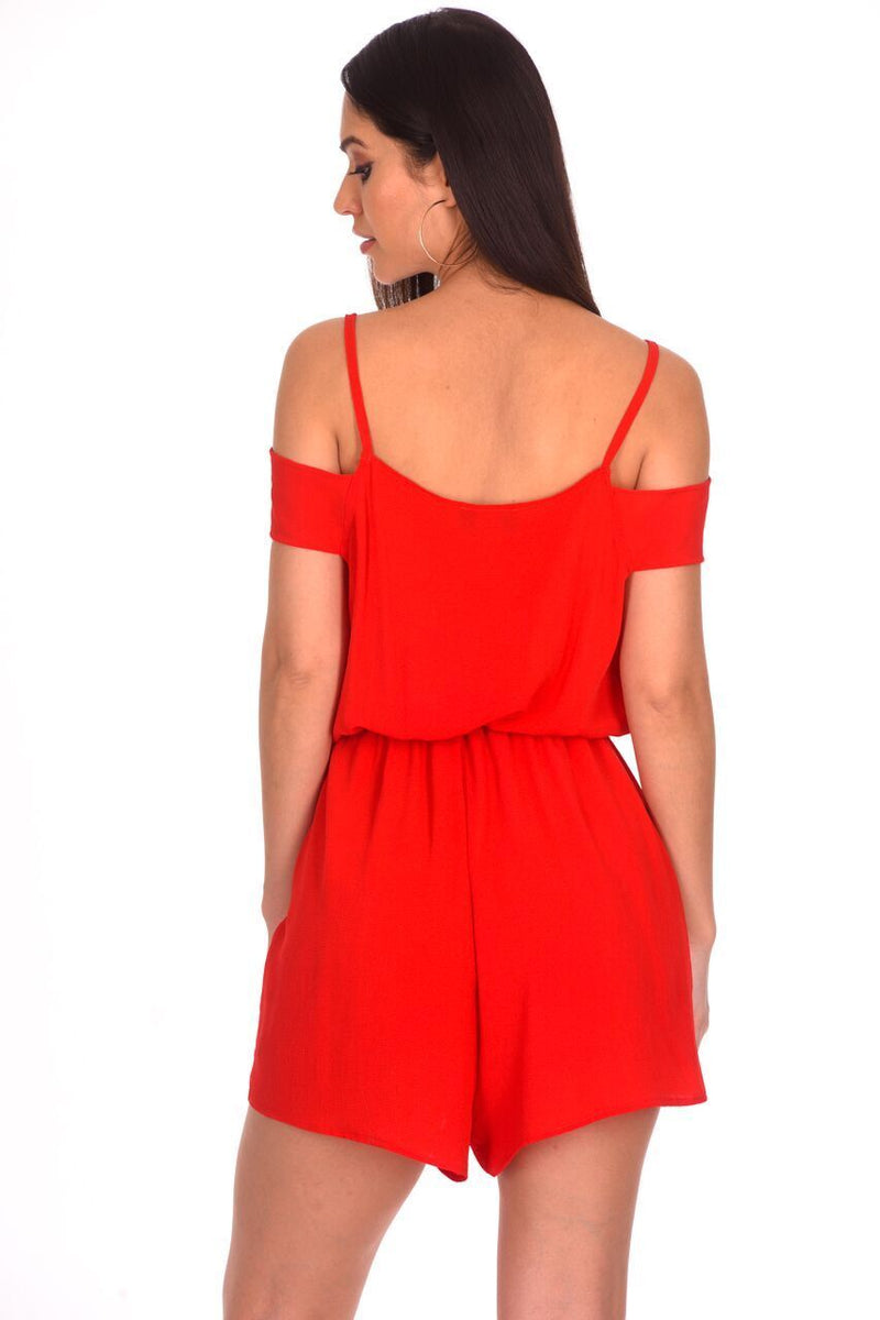 Red Cold Shoulder Wrap Front Playsuit