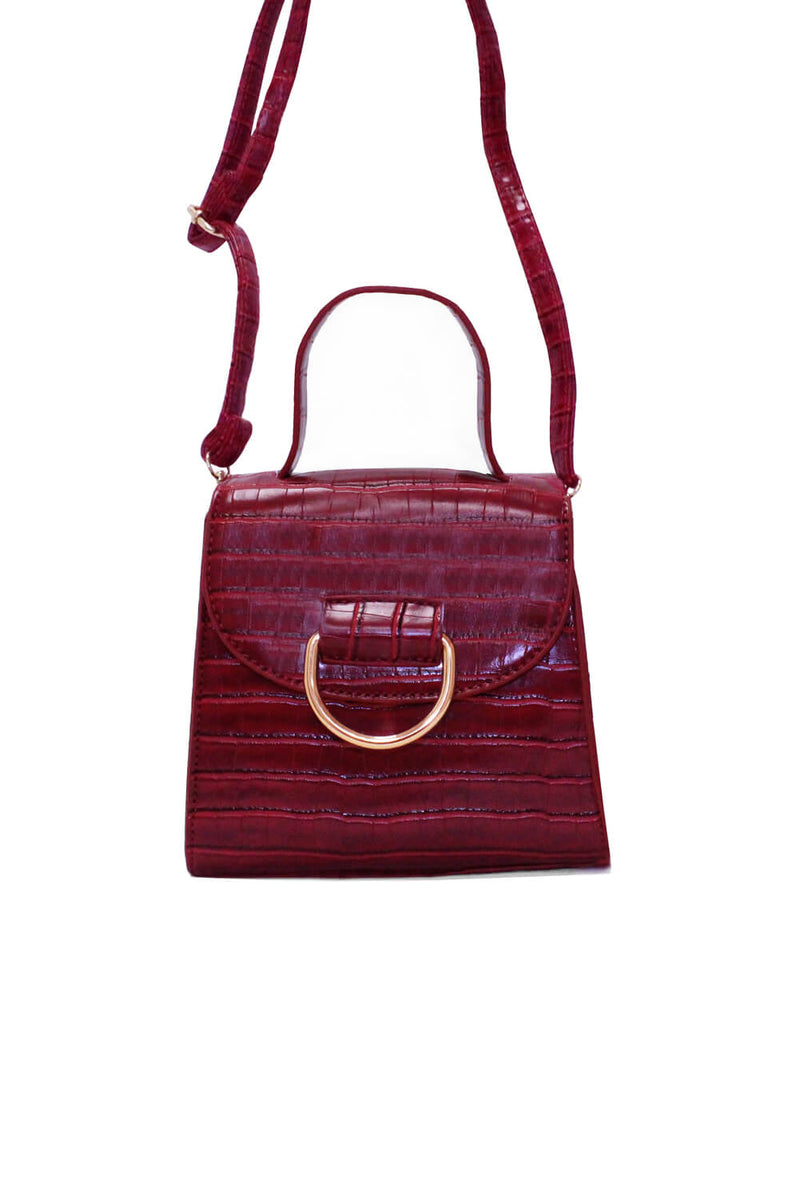 Red Croc Mini Patent Bag With Gold Ring
