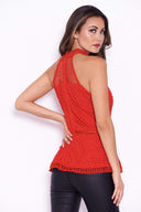 Red Crochet Peplum Top