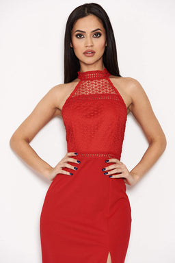 Red Crochet Top High Neck Maxi Dress