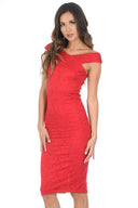 Red Cross Front Lace Midi Dress
