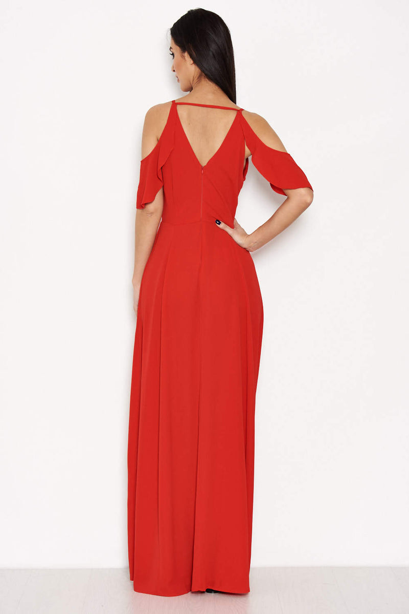 Red Cut Out Shoulder Maxi Dress