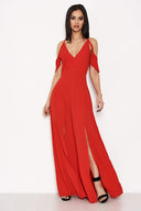 Red Cut Out Shoulder Maxi Dress