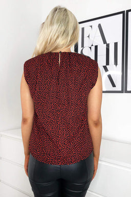 Red Dalmatian Print Padded Shoulder Blouse