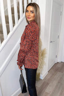 Red Ditsy Floral Grouped Sleeve Shirt