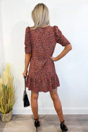 Red Ditsy Floral Puff Sleeve Smock Dress