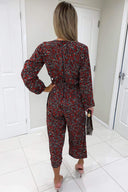 Red Ditsy Floral Wrap Over Jumpsuit