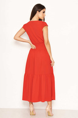 Red Elastic Waist Maxi Dress