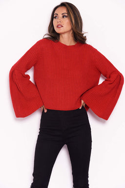 Red Flare Sleeve Knitted Jumper