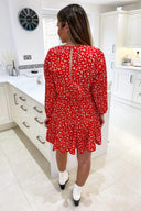 Red Floral Print Pleat Dress