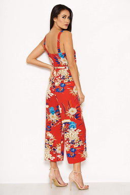 Red Floral Printed Jumpsuit