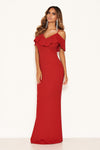 Red Frill Cold Shoulder Maxi Dress