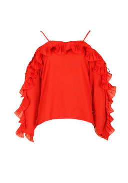 Red Frill Detail Off The Shoulder Top