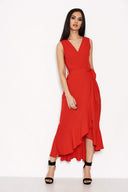 Red Frill Wrap Dress