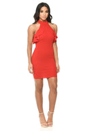 Red High Neck Cold Shoulder Bodycon Dress