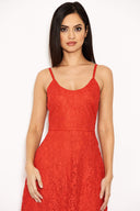 Red Lace Strappy Waterfall Front Dress
