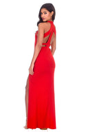 Red Mesh Detailing Maxi Dress