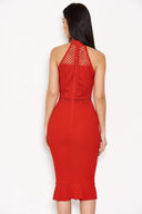 Red Midi Dress With Crochet Detail