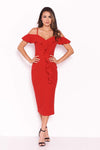 Red Midi Dress With Frill Detail