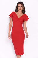 Red Bow Front Midi Dress