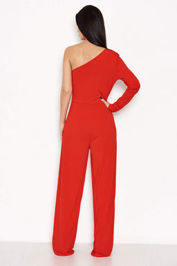 Red One Shoulder Jumpsuit