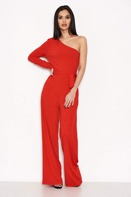 Red One Shoulder Jumpsuit