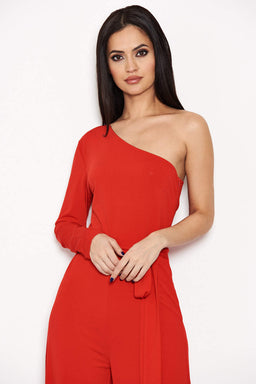 Red One Shoulder Jumpsuit