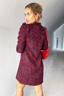 Red Printed Ruched Sleeve Dress