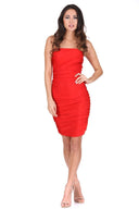 Red Ruched Bandeau Dress