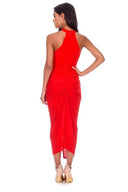 Red Ruched Wrap Over Dress