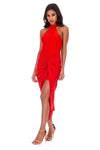 Red Ruched Wrap Over Dress