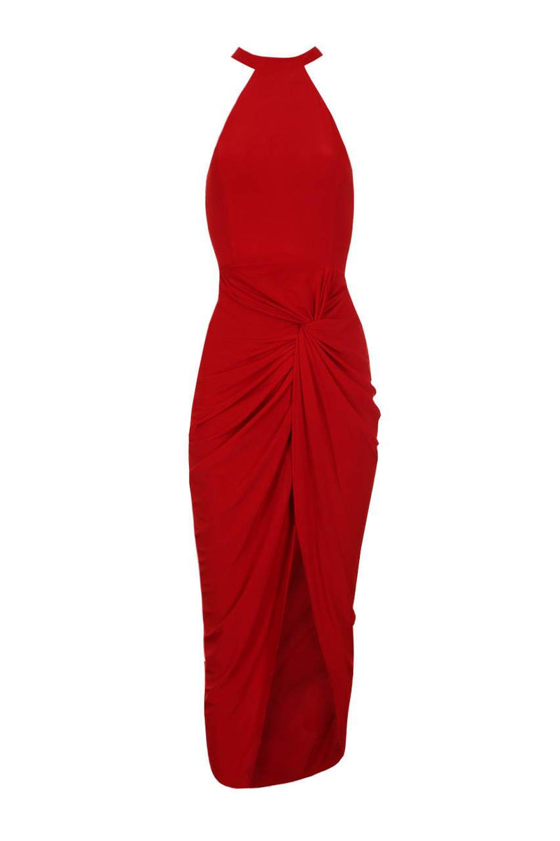 Red Ruched Wrap Over Dress