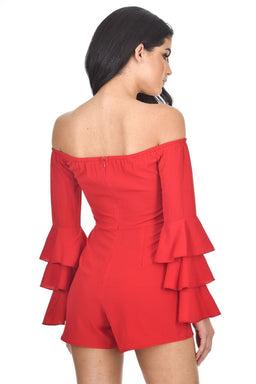 Red Ruffle Sleeve Playsuit