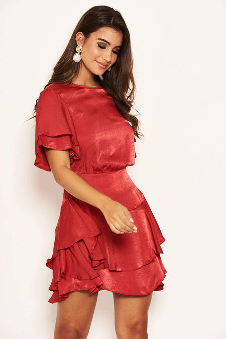 Red Satin Frill Dress