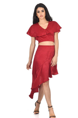 Red Satin Frill Skirt