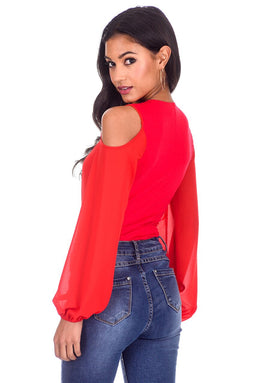 Red Sleeved Plunge Bodysuit