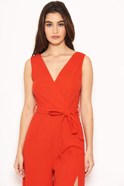 Red Split Leg Jumpsuit