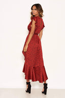 Red Spotty Frill Wrap Dress With D Ring Belt