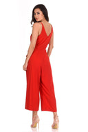 Red V-Neck Culotte Jumpsuit