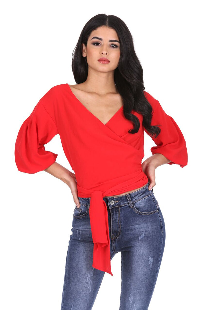 Red Wrap Crop Top