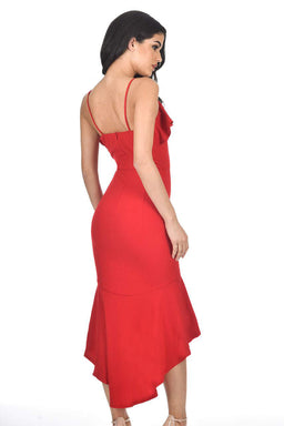Red Wrap Fishtail Midi Dress
