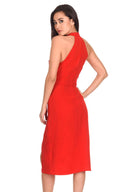 Red Wrap Skirt Cut In Neck Dress