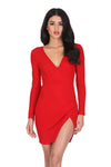 Red Wrap Thigh Split Dress